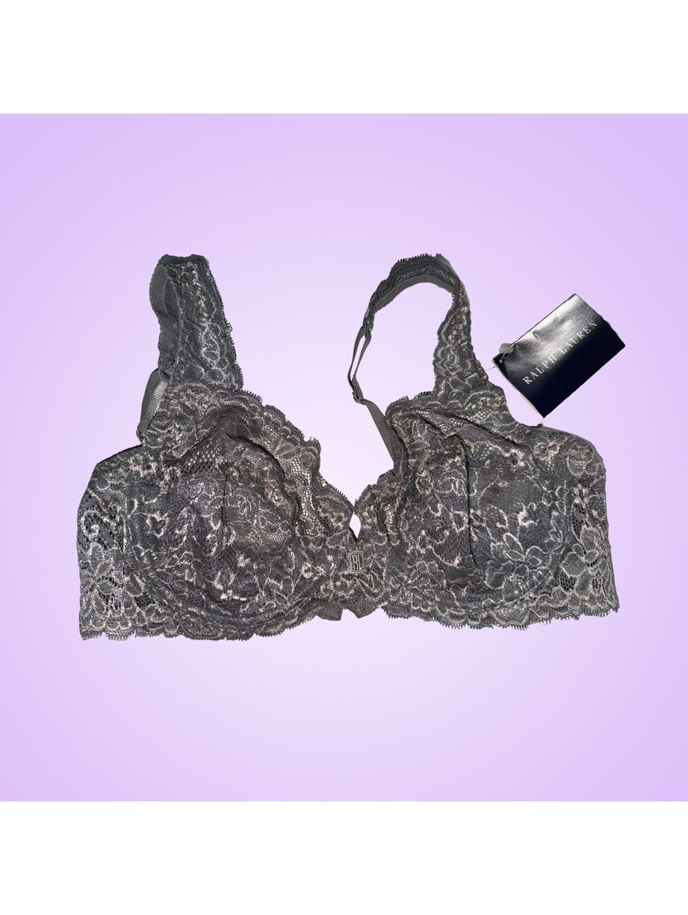 Lauren Ralph Lauren Gunmetal Floral Lace Underwire Bra | 38B NWT